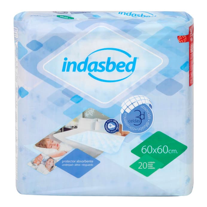 Indasbed protector absorvente de cama 60 x 60 cm 20 ud