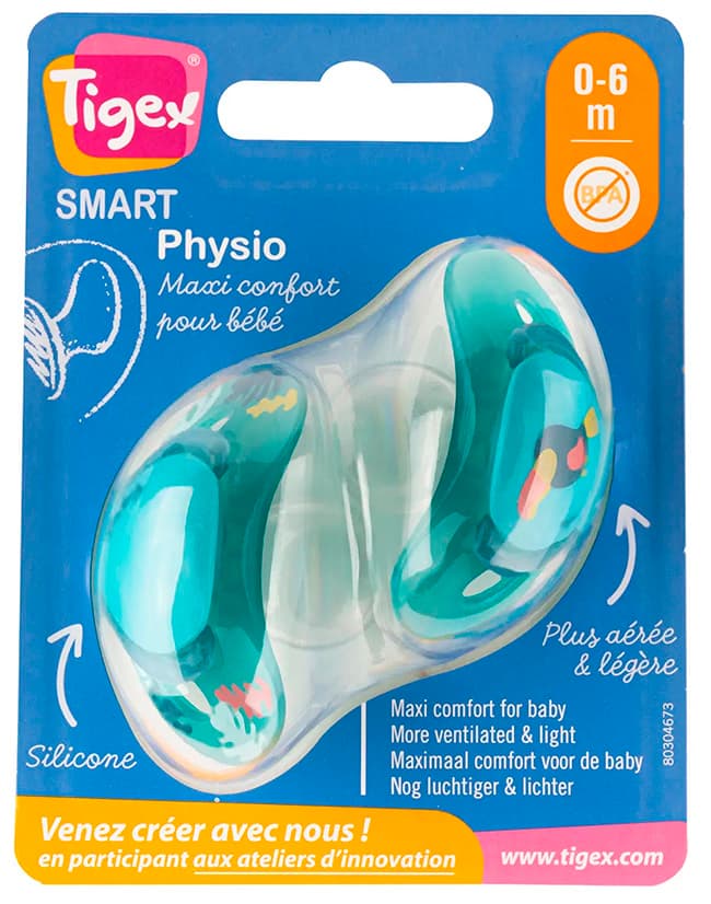 Tigex chupetes smart silicona azul +6 meses 2 ud