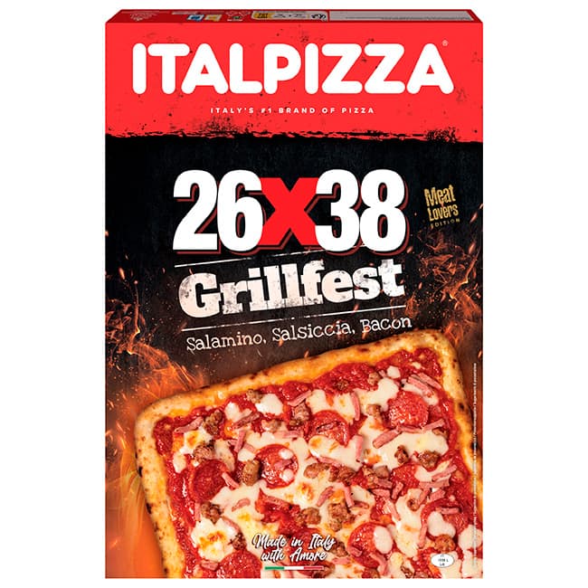 Italpizza pizza grillfest de salami, salchicha y bacon 26 x 38 cm 658 g
