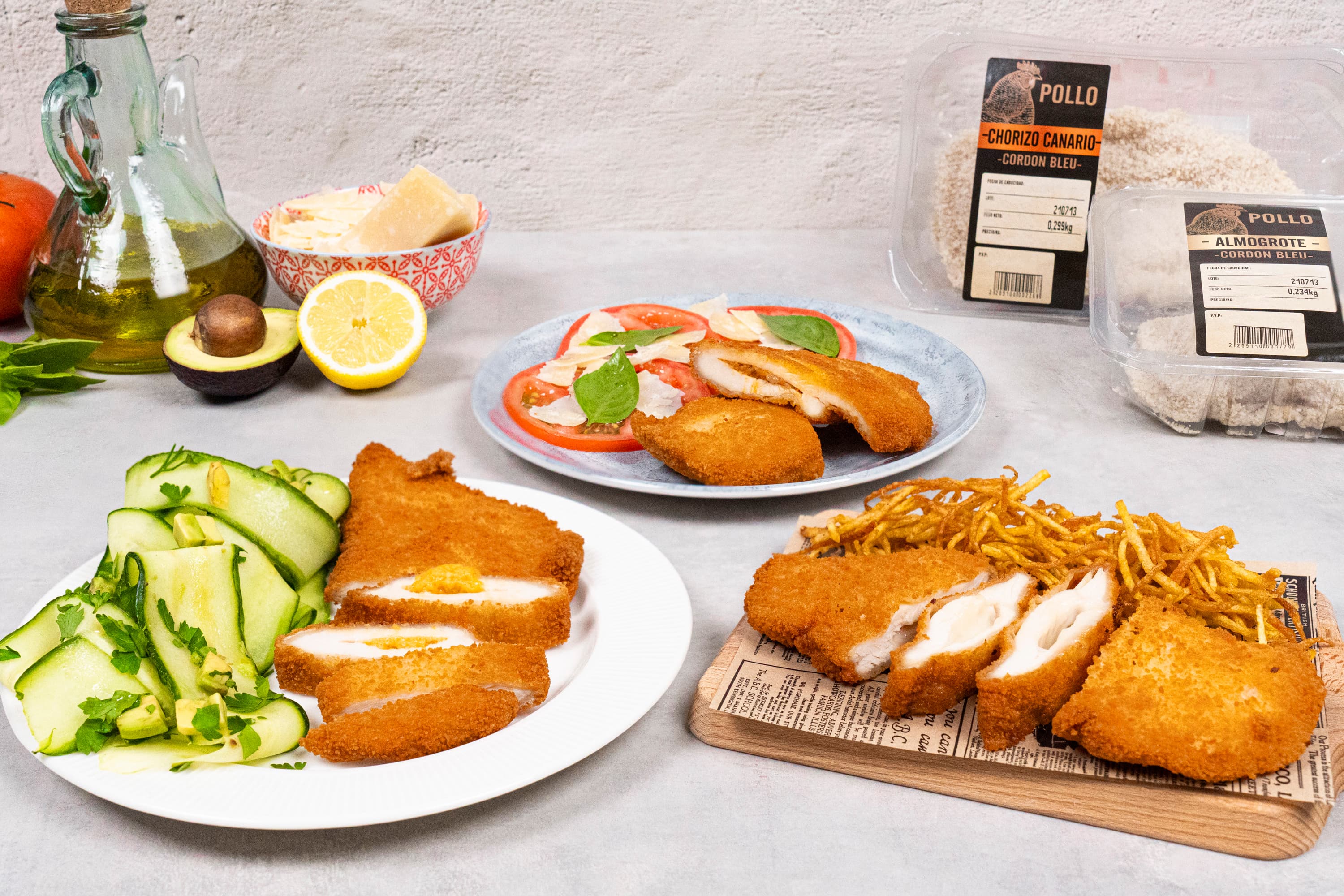 Cordon bleu con rellenos canarios y tres guarniciones
