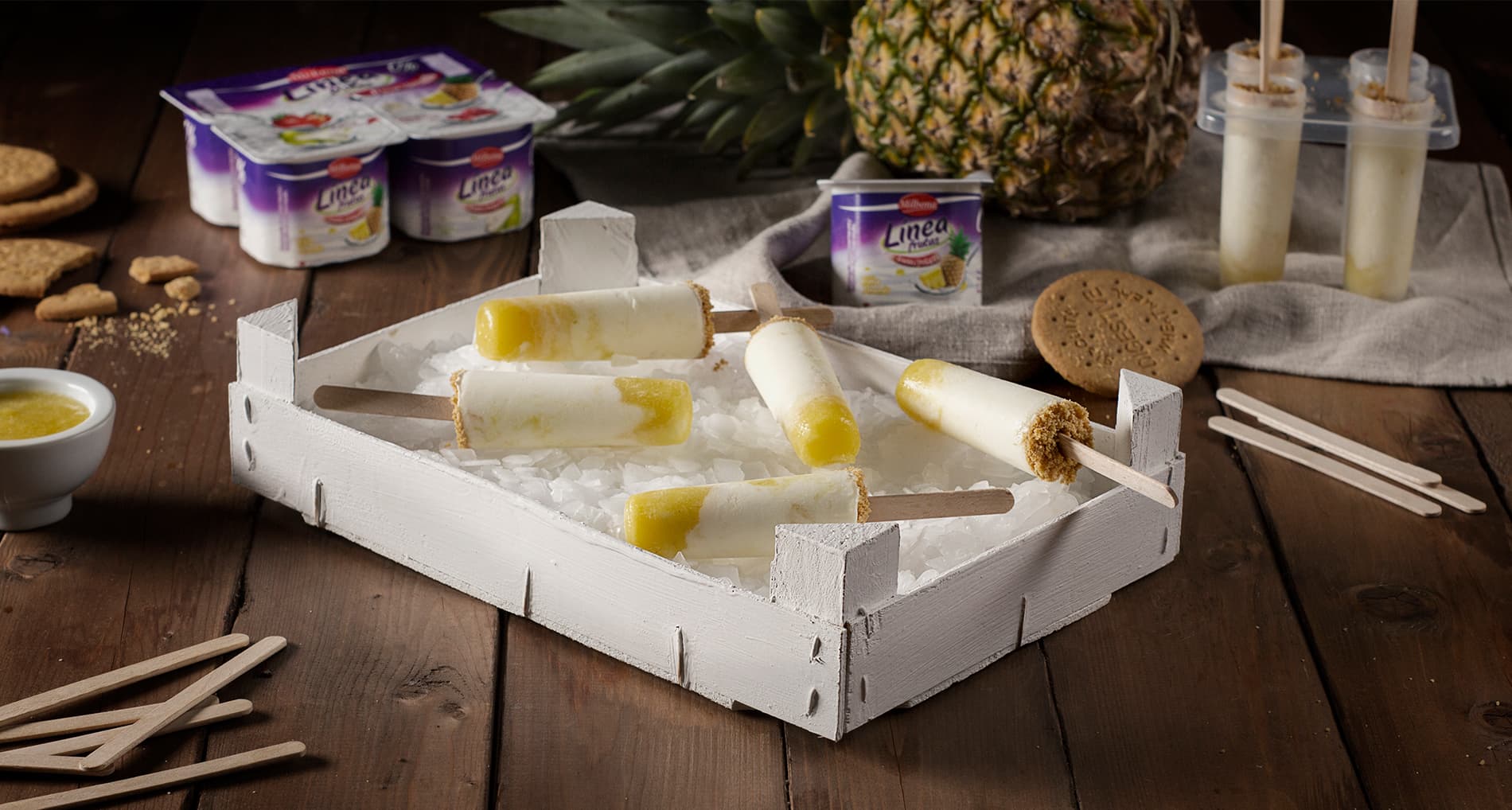 Helados de yogur desnatado con piña