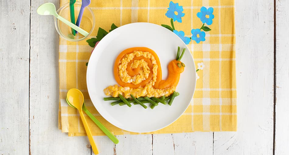 Huevo revuelto con puré de calabaza y zanahoria