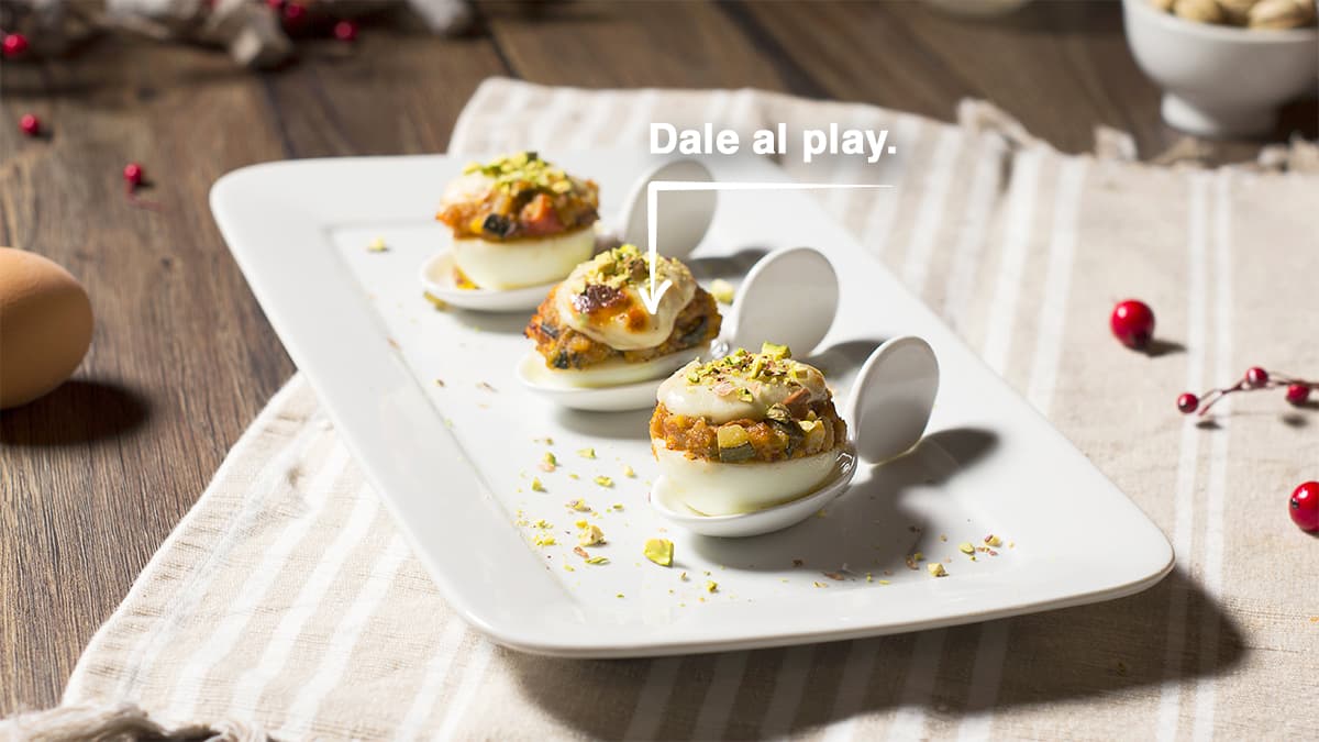 Huevos rellenos de bacalao con bechamel sin gluten