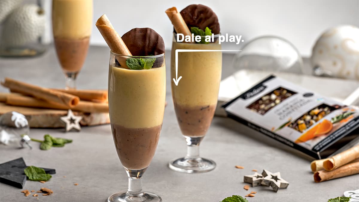 Sorbete de naranja y vainilla con chocolate