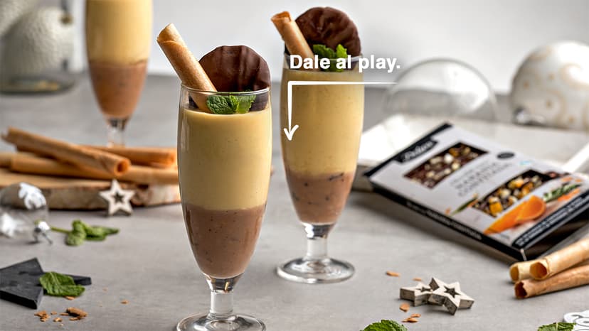 Sorbete de naranja y vainilla con chocolate