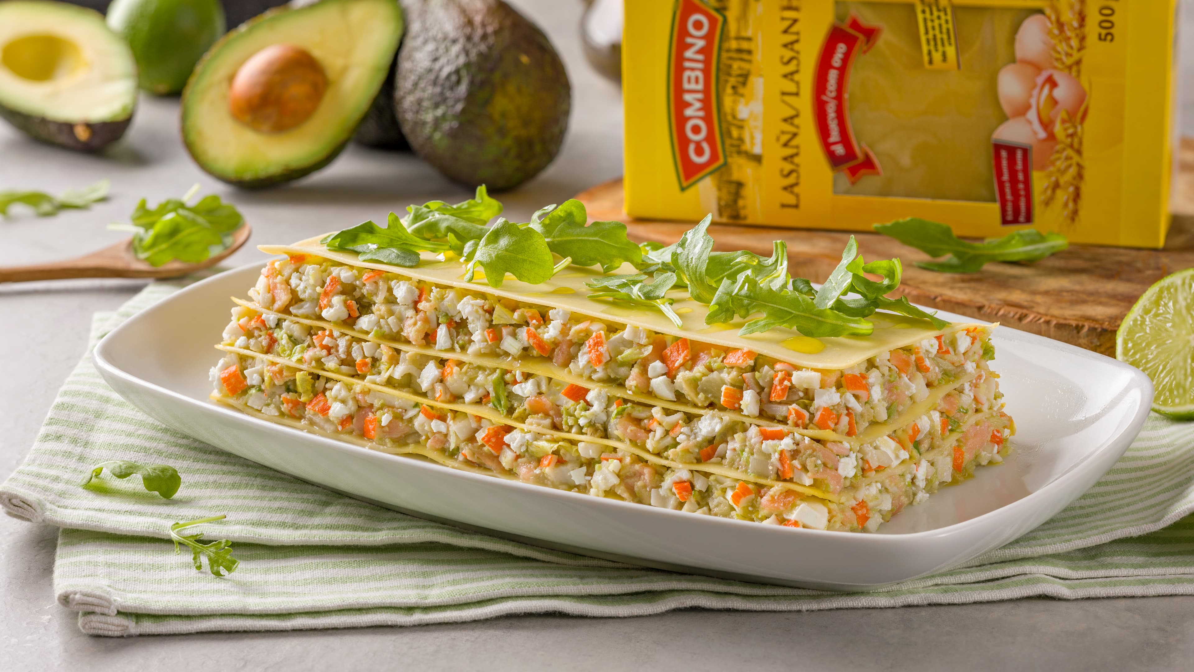 Lasaña fría con salmón