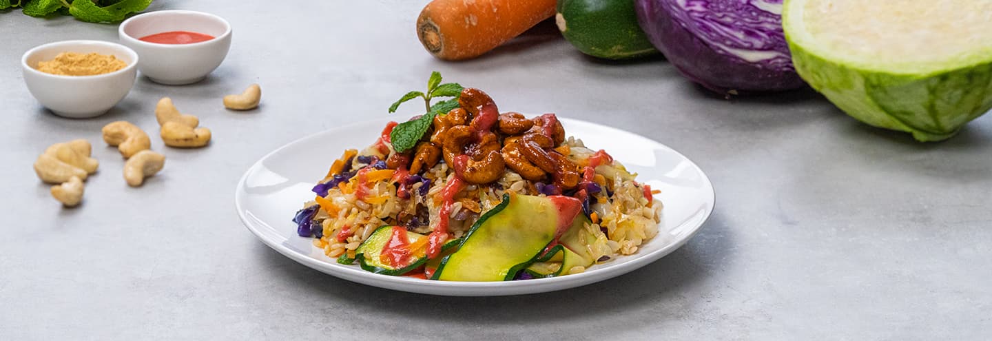Arroz con verduras y vinagreta de fresa
