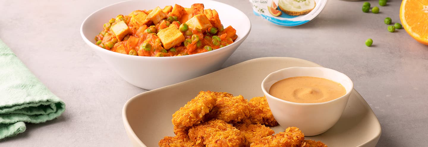 Guiso de tofu y nuggets veganos con salsa