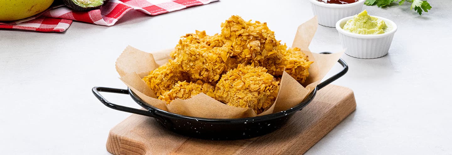 Nuggets de tofu con salsa de aguacate y manzana