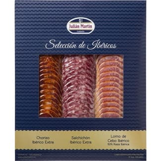 Surtido de ibéricos chorizo y salchichón ibéricos extra y lomo de cebo ibérico 50% raza ibérica en lonchas envase 220 g - Julian Martin