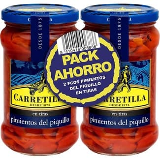 Pimientos del piquillo en tiras al ajillo pack 2 frasco 225 g neto escurrido - Carretilla