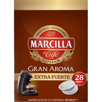 Café en monodosis extra fuerte para cafetera Senseo estuche 28 cápsulas - Marcilla Gran Aroma