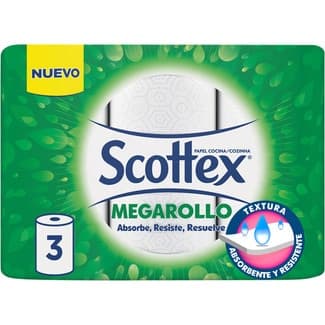 Papel de cocina Megarollo 2 capas paquete 3 rollos - Scottex