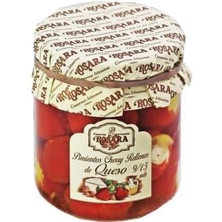 Pimientos cherry rellenos de queso fresco 9-15 unidades frasco 200 g - Rosara
