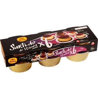 Surtido de flanes 2 huevo + 1 coco + 1 café + 1 dulce de leche + 1 queso sin gluten pack 6 unidades 100 g - Reina