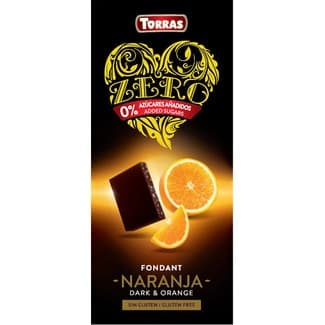 Zero chocolate negro fondant con naranja 0% azúcares añadidos sin gluten tableta 125 g - Torras