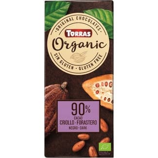 Organic chocolate criollo negro 90% cacao ecológico y sin gluten tableta 100 g - Torras
