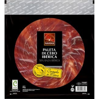 Paleta de cebo ibérica 50% raza ibérica en lonchas cortado a mano sin gluten envase 80 g - Navidul