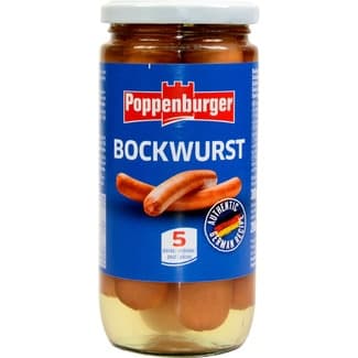 Salchichas bockwurst 5 unidades frasco 200 g neto escurrido - Poppenburger
