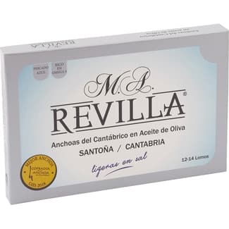 Filetes de anchoa del Cantábrico en aceite de oliva ligeras en sal lata 60 g neto escurrido - Revilla