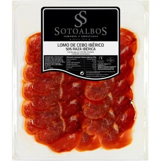Lomo de cebo ibérico 50% raza ibérica en lonchas sin gluten envase 100 g - Sotoalbos