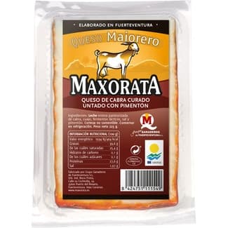 Queso canario de cabra curado untado con pimentón DOP Majorero cuña 225 g elaborado con leche pasteurizada - Maxorata