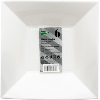 Plato hondo cuadrado blanco reutilizable 18x18cm paquete 6 unidades - El Corte Ingles