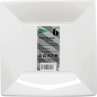 Plato postre cuadrado blanco reutilizable 18x18cm paquete 6 unidades - El Corte Ingles