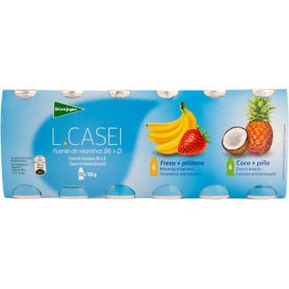 L. Casei con frutas 6 fresa-plátano + 6 coco-piña sin gluten pack 12 unidades 100 g - El Corte Ingles