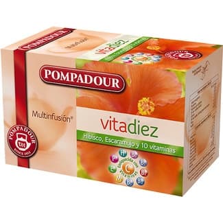 Vitadiez multinfusión con hibisco, escaramujo y 10 vitaminas estuche 20 bolsitas - Pompadour