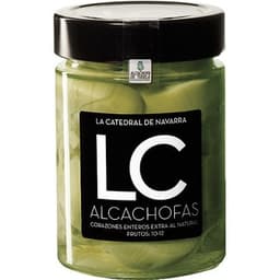 Alcachofas corazones enteros extra al natural IGP de Tudela 10-12 frutos frasco 205 g neto escurrido - La Catedral De Navarra