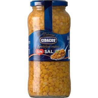 Lentejas extra cocidas bajo en sal frasco 400 g neto escurrido - Cidacos