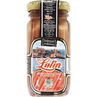Filetes de anchoa en aceite de oliva frasco 55 g neto escurrido - Lolin
