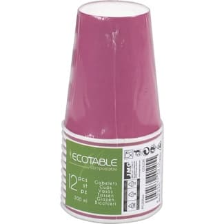 Vasos compostables rosas 20 cl paquete 12 unidades - Ecotable