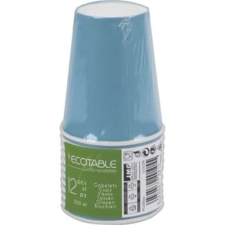 Vasos compostables azules 20 cl paquete 12 unidades - Ecotable