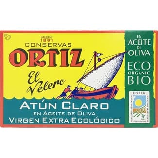 Atún claro en aceite de oliva virgen extra ecológico lata 82 g neto escurrido - Ortiz