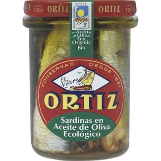 Sardinas en aceite de oliva ecológico tarro 140 g neto escurrido - Ortiz