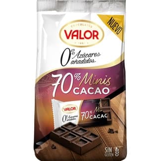 Mini tabletas de chocolate negro 70% cacao 0% azúcares añadidos y sin gluten bolsa 144 g - Valor