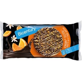 Tortitas con chocolate negro a la flor de azahar y trocitos de naranja pack 4x2 unidades envase 140 g - Bicentury