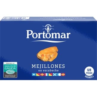 Mejillones en escabeche de las rías gallegas 6-8 piezas lata 68 g neto escurrido - Portomar