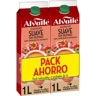 Gazpacho suave sin  pepino pack ahorro 2 unidades brik 1 l - Alvalle