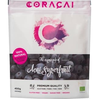 Pulpa pura de açaí 100% natural ecológico y sin gluten 4x100 g envase 400 g - Coracai