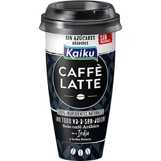 Caffé Latte bebida láctea de café arábica intenso con leche fresca desnatada vaso 230 ml sin azúcares añadidos  sin gluten sin lactosa - Kaiku