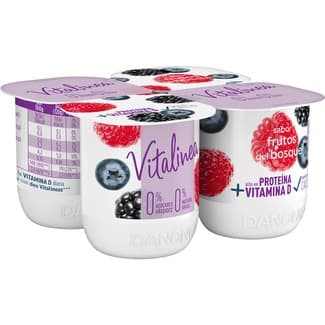 Yogur sabor frutos del bosque desnatado 0% m.g. 0% azúcares añadidos pack 4 unidades 120 g - Danone Vitalinea