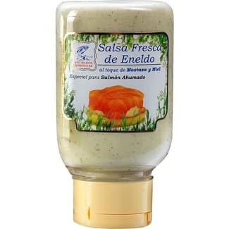 Salsa fresca de eneldo al toque de mostaza y miel especial para salmón ahumado tarro 180 g - Ahumados Dominguez