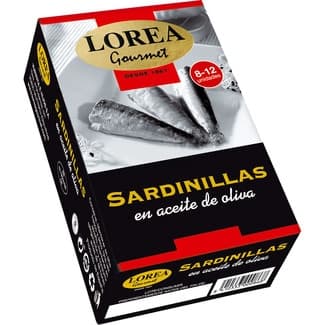 Gourmet sardinillas en aceite de oliva 8-12 piezas lata 88 g neto escurrido - Lorea