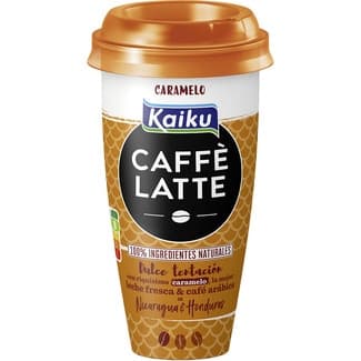 Caffé Latte Caramelo bebida láctea de café arábica con leche semidesnatada con azúcar caramelizado  sin gluten vaso 230 ml - Kaiku