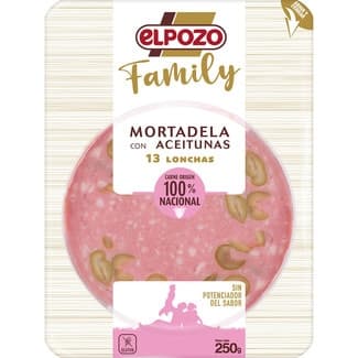 Family mortadela con aceitunas en lonchas sin gluten sin lactosa envase 250 g - Elpozo