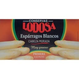 Espárragos blancos muy gruesos cabeza morada 6-10 piezas lata 250 g neto escurrido - Lodosa