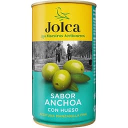 Aceitunas manzanilla sabor anchoa con hueso lata 185 g neto escurrido - Jolca